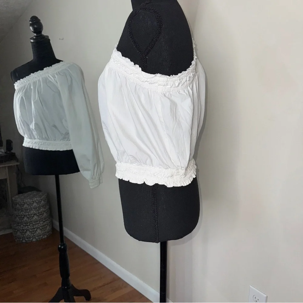 Free People White Cotton One Shoulder Top Size S